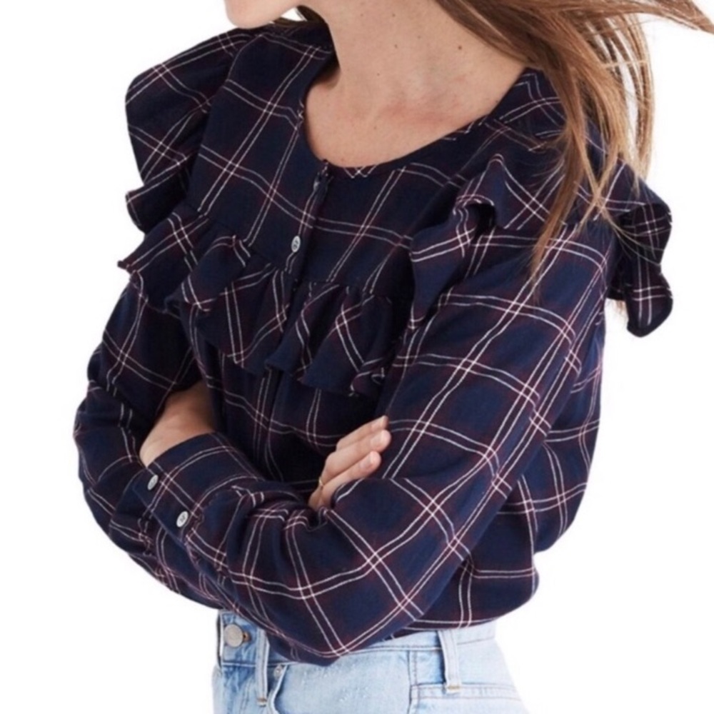 Madewell Plaid Ruffle Yolk Top